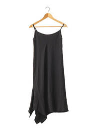 Robe mi-longue coupe fluide fines bretelles noir X'-AS femme
