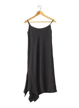 Robe mi-longue coupe fluide fines bretelles noir X'-AS femme