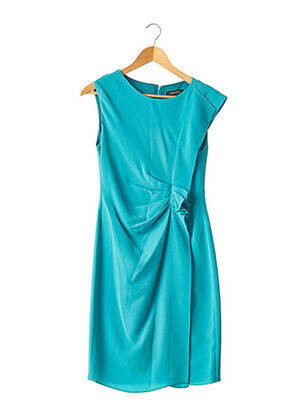 Robe mi-longue tissage crêpe manches courtes bleu GEORGES RECH femme