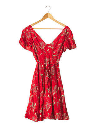 Robe mi-longue imprimé fleurs manches courtes rouge COLLETTE femme