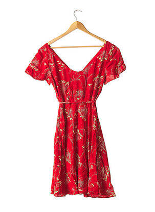 Robe mi-longue imprimé fleurs manches courtes rouge COLLETTE femme