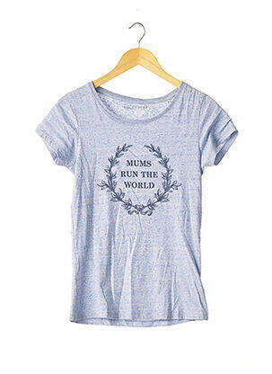 T-shirt imprimé fantaisie manches courtes bleu LUCKY MUM femme