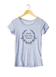 T-shirt imprimé fantaisie manches courtes bleu LUCKY MUM femme