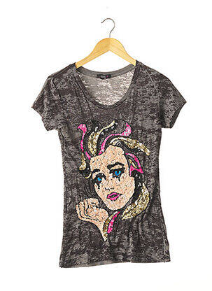 T-shirt col v manches courtes gris G-LISH femme