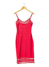 Robe mi-longue col rond fines bretelles rouge CORINNE COBSON femme