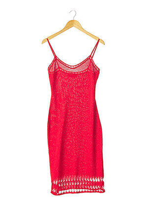 Robe mi-longue col rond fines bretelles rouge CORINNE COBSON femme