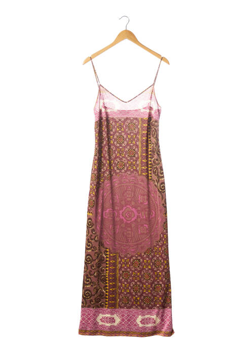 Robe longue imprimé fantaisie fines bretelles rose ETRO  femme