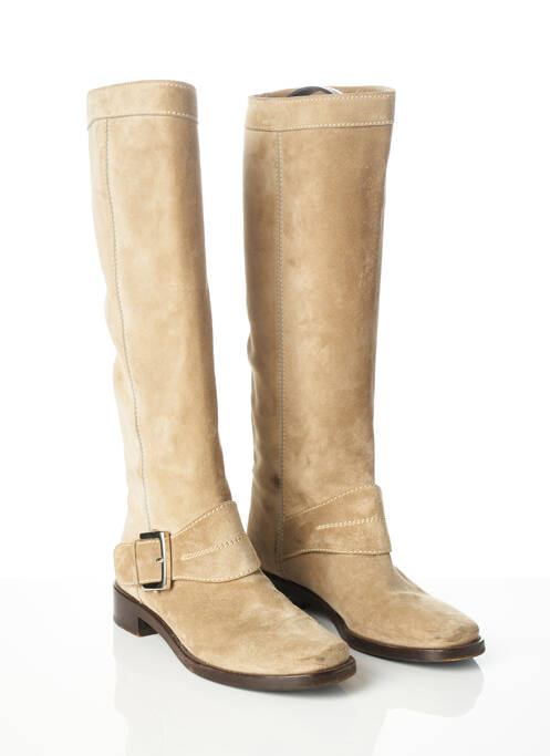 Bottes nubuck talon plat jusqu'à 3cm beige SERGIO ROSSI femme