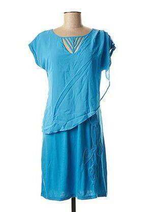 Robe mi-longue manches courtes manches courtes bleu VIRGINIE & MOI femme