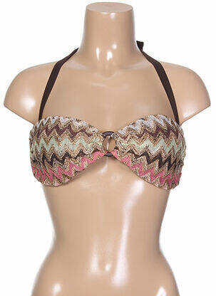 Haut de maillot de bain fermeture liens à nouer haut soutien-gorge moulé marron KIWI femme