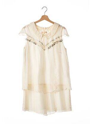 Robe mi-longue coupe fluide manches courtes beige HEIMSTONE femme