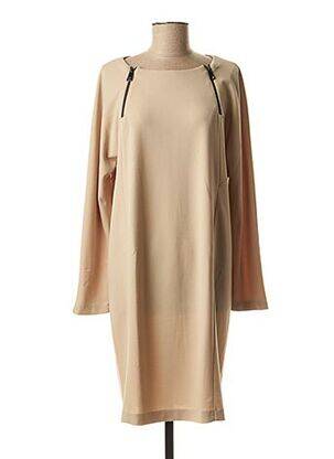 Robe mi-longue tissage crêpe manches longues beige NINATI femme