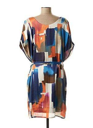 Robe mi-longue coupe fluide manches courtes bleu LA FEE MARABOUTEE femme