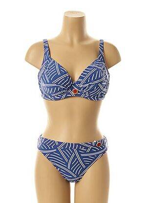 Maillot de bain 2 pièces stretch haut soutien-gorge emboitant bleu BELCOR femme
