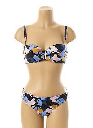 Maillot de bain 2 pièces stretch haut soutien-gorge moulé bleu LOU femme