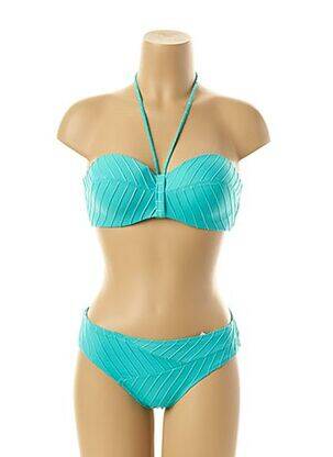 Maillot de bain 2 pièces stretch haut soutien-gorge moulé bleu LOU femme