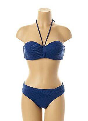 Maillot de bain 2 pièces stretch haut soutien-gorge moulé bleu LOU femme