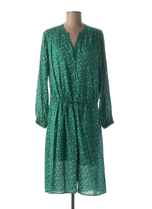 Robe mi-longue imprimé fleurs manches longues vert SWILDENS femme