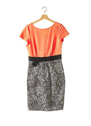 Robe mi-longue imprimé fantaisie manches courtes orange PAULE KA femme