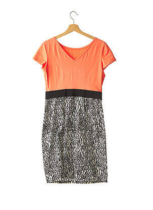 Robe mi-longue imprimé fantaisie manches courtes orange PAULE KA femme