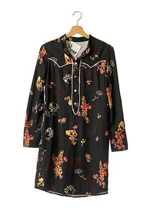 Robe mi-longue imprimé fleurs manches longues noir 8PM femme