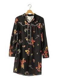 Robe mi-longue imprimé fleurs manches longues noir 8PM femme
