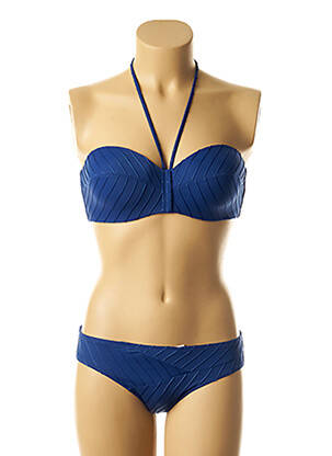 Maillot de bain 2 pièces stretch haut soutien-gorge moulé bleu LOU femme