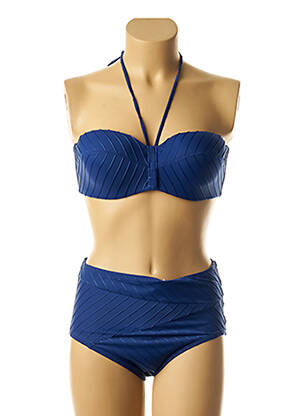 Maillot de bain 2 pièces stretch haut soutien-gorge moulé bleu LOU femme
