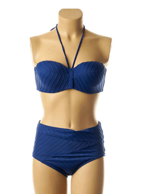 Maillot de bain 2 pièces stretch haut soutien-gorge moulé bleu LOU femme