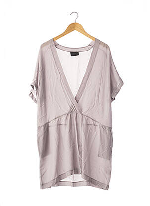 Robe mi-longue tissage crêpe manches courtes gris GESTUZ femme