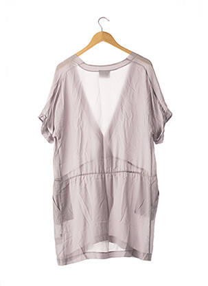 Robe mi-longue tissage crêpe manches courtes gris GESTUZ femme