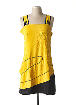 Robe mi-longue tissage crêpe sans manche jaune VIRGINIE & MOI femme