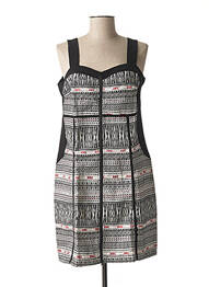 Robe mi-longue imprimé fantaisie fines bretelles noir L33 femme