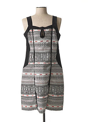 Robe mi-longue imprimé fantaisie fines bretelles noir L33 femme