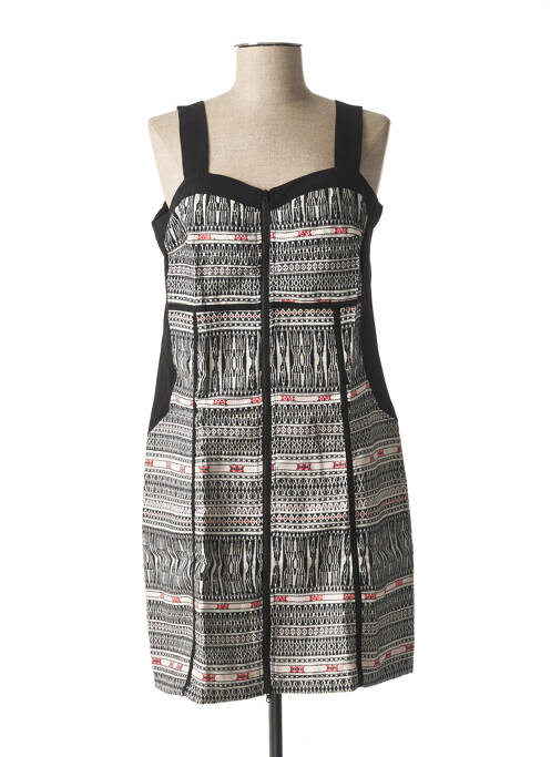 Robe mi-longue imprimé fantaisie fines bretelles noir L33 femme