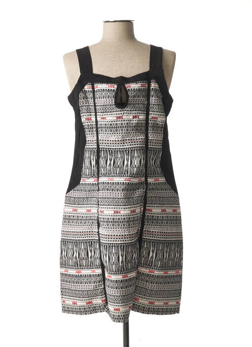 Robe mi-longue imprimé fantaisie fines bretelles noir L33 femme