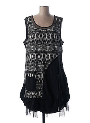 Robe mi-longue imprimé fantaisie sans manche noir L33 femme