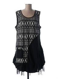 Robe mi-longue imprimé fantaisie sans manche noir L33 femme