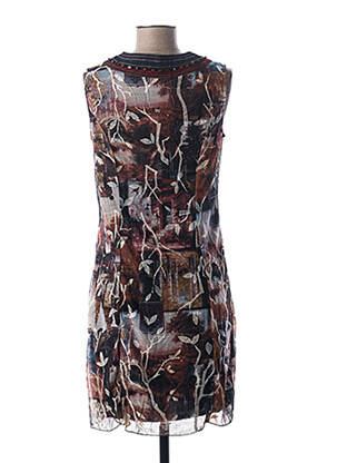 Robe mi-longue imprimé fantaisie sans manche marron L33 femme