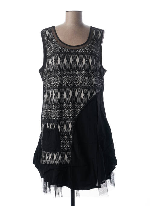 Robe mi-longue imprimé fantaisie sans manche noir L33 femme