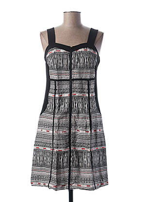 Robe mi-longue imprimé fantaisie fines bretelles noir L33 femme