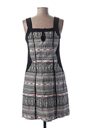 Robe mi-longue imprimé fantaisie fines bretelles noir L33 femme
