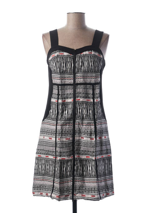 Robe mi-longue imprimé fantaisie fines bretelles noir L33 femme
