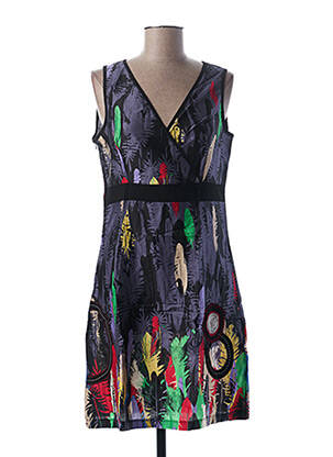 Robe mi-longue imprimé fantaisie sans manche bleu L33 femme