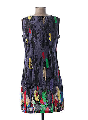 Robe mi-longue imprimé fantaisie sans manche bleu L33 femme