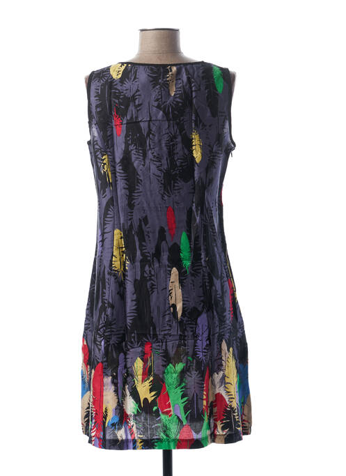 Robe mi-longue imprimé fantaisie sans manche bleu L33 femme