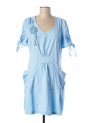 Robe mi-longue tissage crêpe manches courtes bleu GLAMZ femme