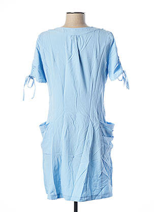 Robe mi-longue tissage crêpe manches courtes bleu GLAMZ femme