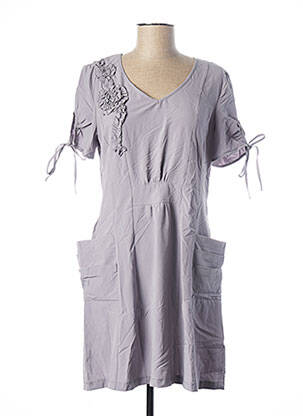 Robe mi-longue tissage crêpe manches courtes gris GLAMZ femme