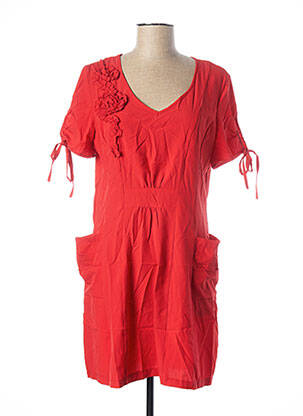 Robe mi-longue tissage crêpe manches courtes rouge GLAMZ femme